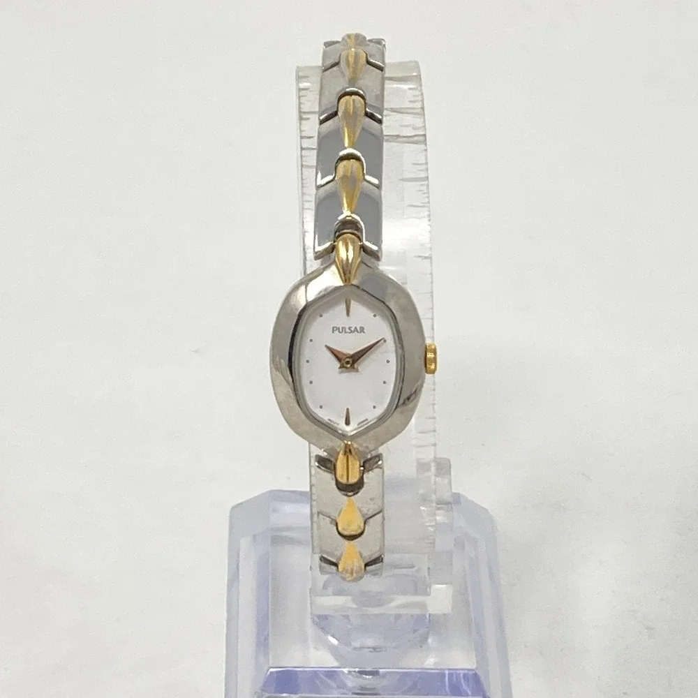 Vtg Pulsar Womens Watch 18mm Gold Silver Two Tone V810-X013 New Battery 6.25